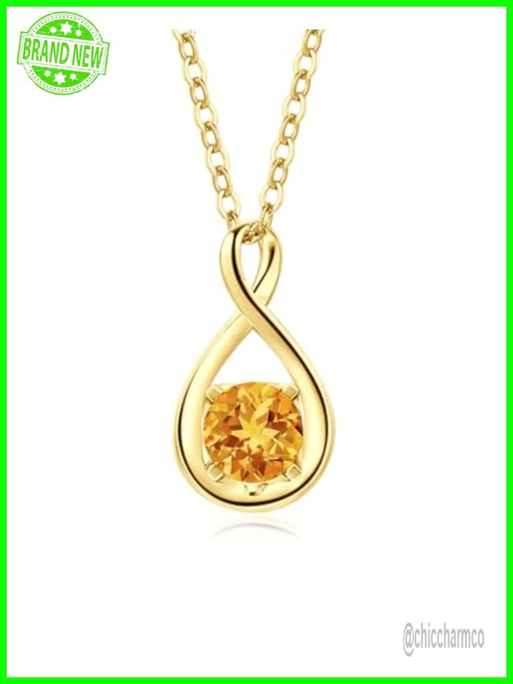 14K Solid Gold Infinity Pendant Necklace Sterling Silver Chain Birthstone